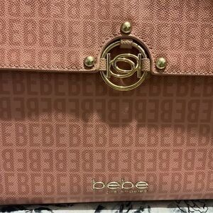 bebe Dusty Pink Logo Shoulder Bag with Gold Accent